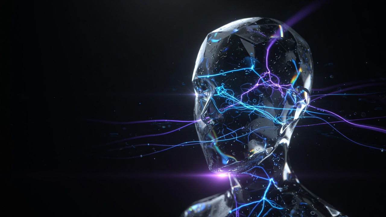 Abstract 3D digital artwork representing AI and neural networks with glowing data lines